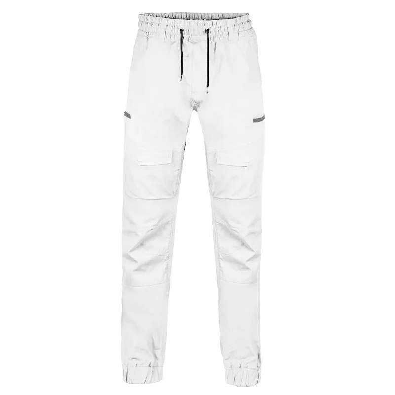 BAD SAVIOUR™ CUFFED ELASTIC WAIST WHITE PAINTERS WORK PANTS