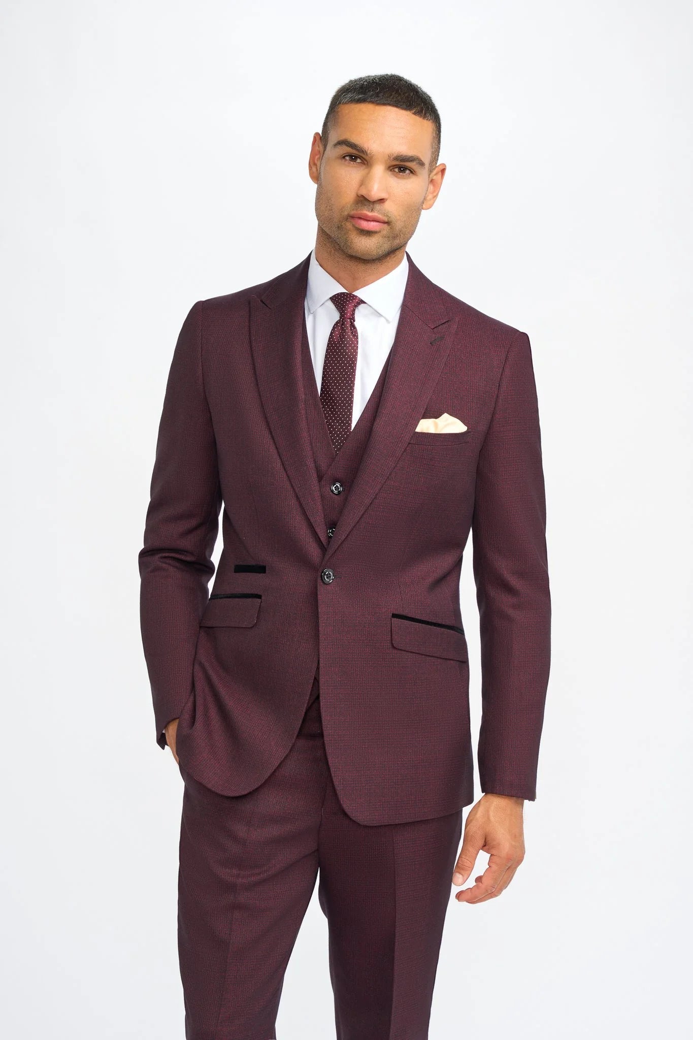 Caridi - Men's Burgundy 3 Piece Checked Suit