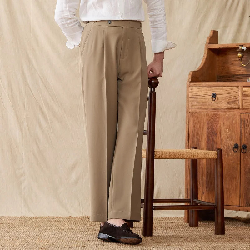 City Cotton Blend Pleated Straight Fit Trousers