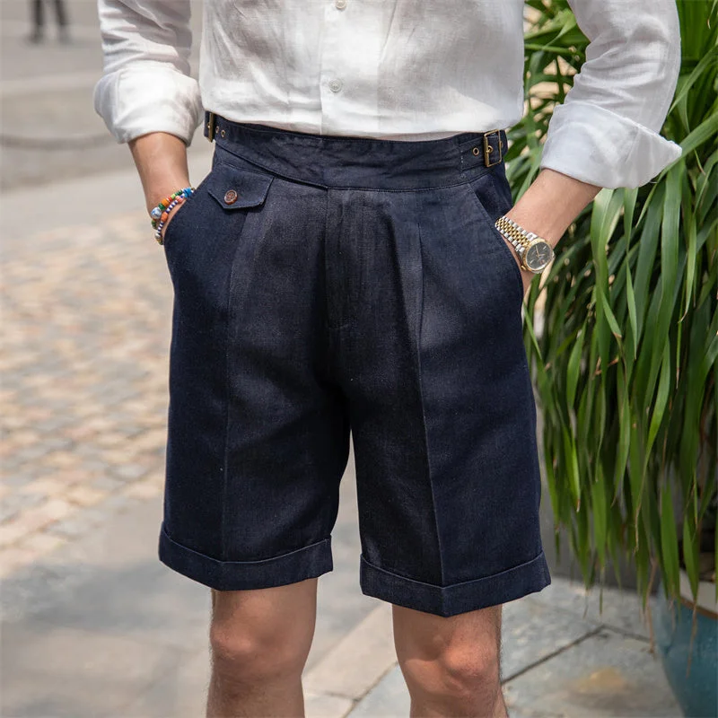 Denim Gurkha Pleated Bermudas