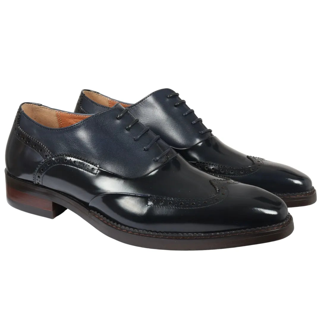 Harry - Men's Navy Blue Patent Leather Brogue Shoes