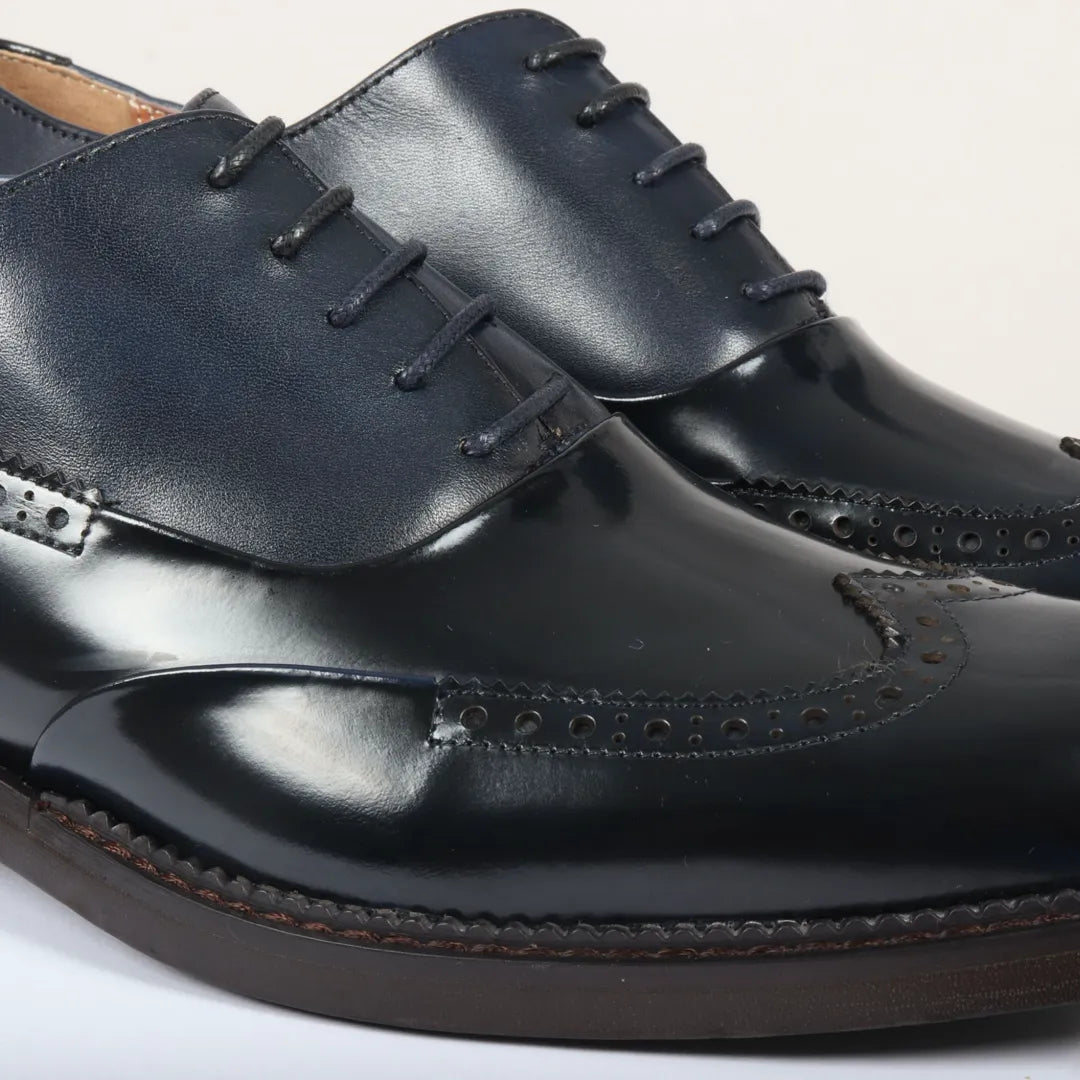 Harry - Men's Navy Blue Patent Leather Brogue Shoes