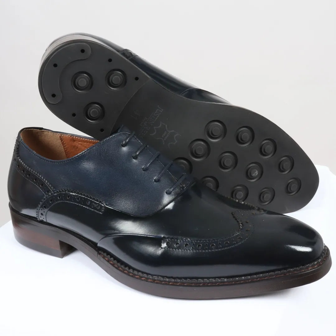 Harry - Men's Navy Blue Patent Leather Brogue Shoes