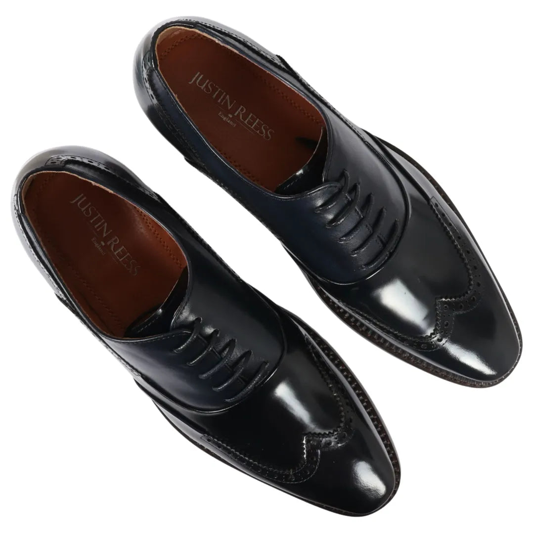 Harry - Men's Navy Blue Patent Leather Brogue Shoes