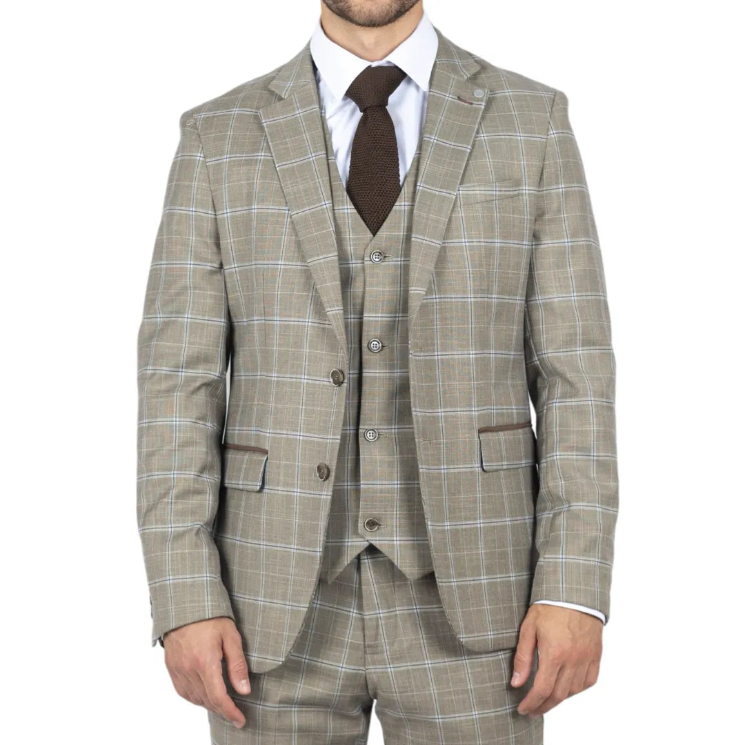 Hode - Men's Brown Checked Plaid Tailored Fit Blazer