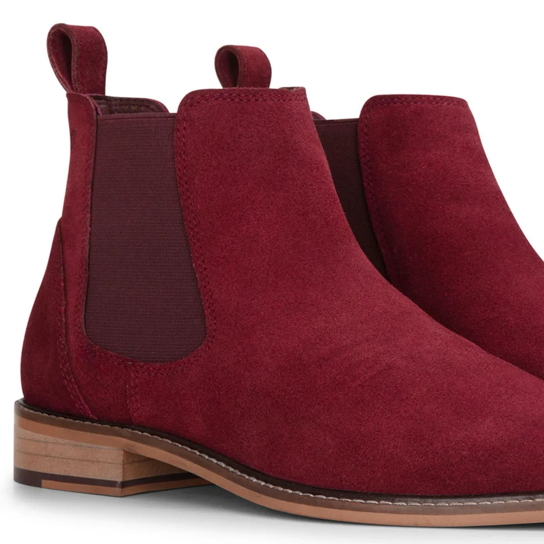 Men's Brugundy Suede Leather Slip On Chelsea Ankle Boots