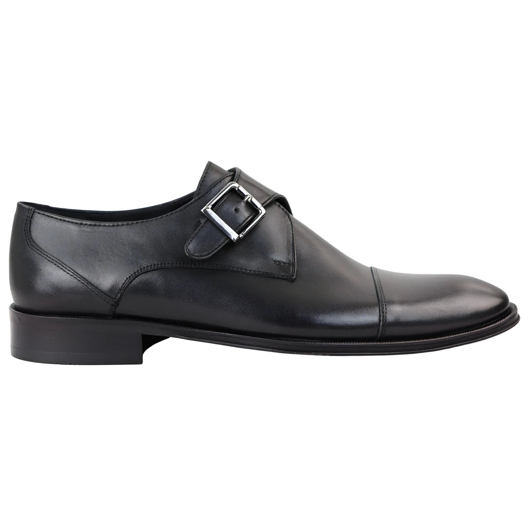 Men's Leather Monk Shoes Side Buckle