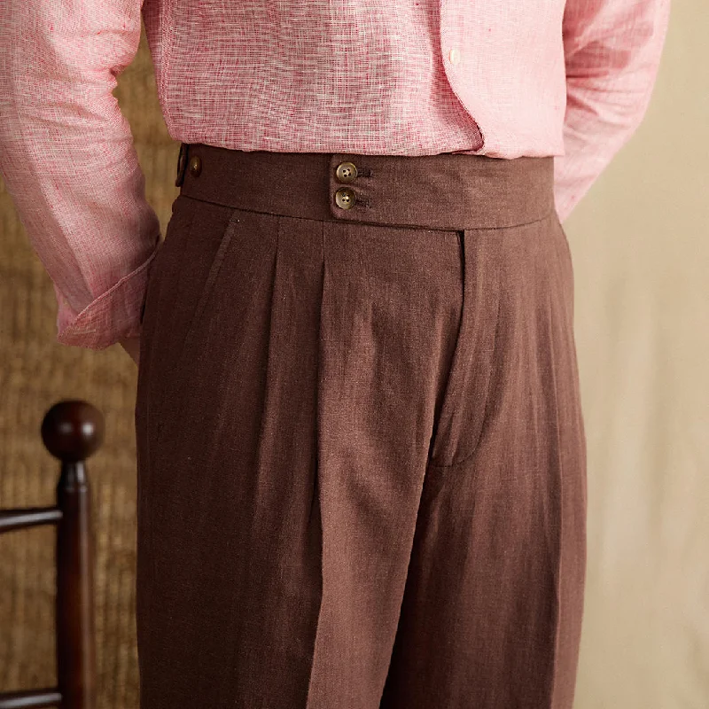 Portofino Linen Double Pleated Straight Fit Trousers