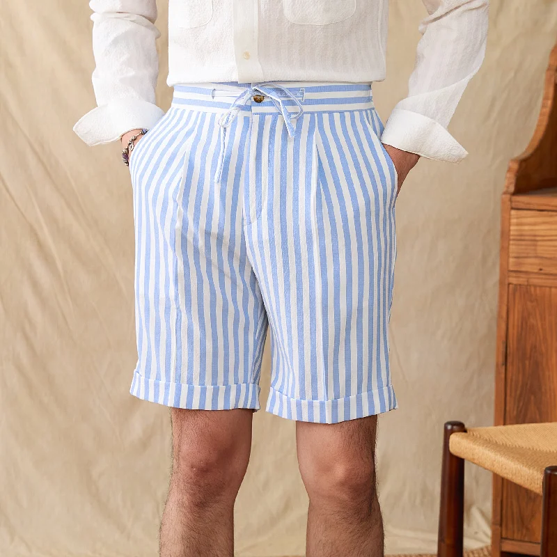 Portofino Striped Seersucker Pleated Bermudas