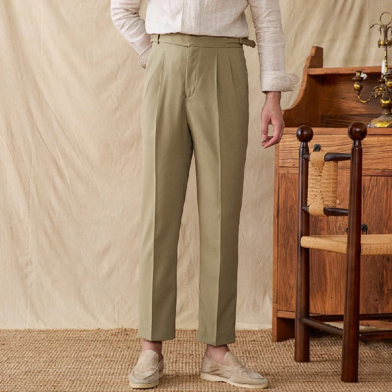 St. Maxime Linen Blend Double Pleated Straight Fit Trousers