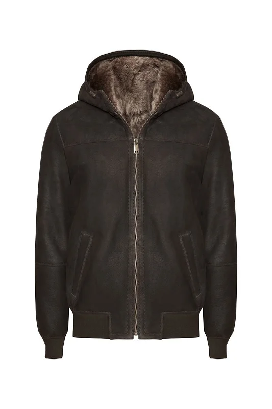 Carlo Men's Toscana Shearling Jacket with Hood - Cognac