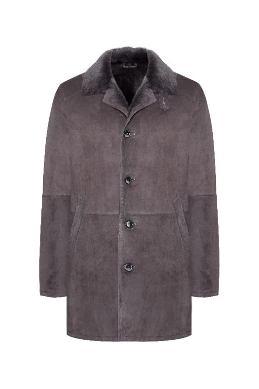 Lary Men's Shearling Sheepskin Coat - Light Gray