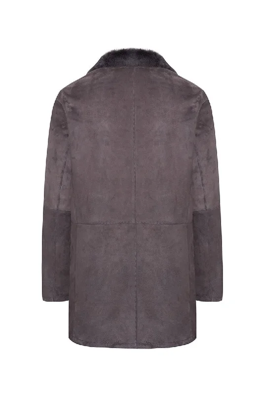 Lary Men's Shearling Sheepskin Coat - Light Gray