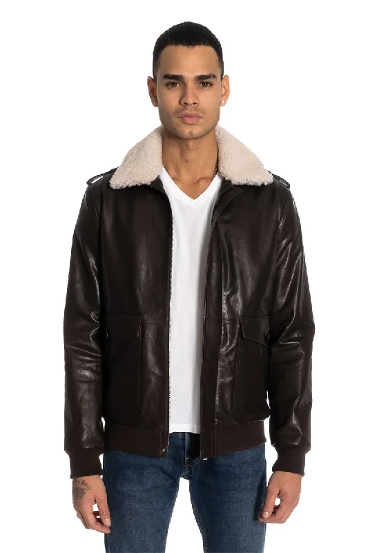 Wright Men's Aviator Leather Jacket - Brown