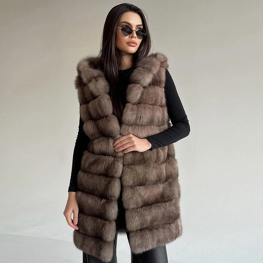 2024 Women's Luxury Fox Fur Vest – Mid-Long Waistcoat Jacket, Best-Selling Winter Fashion