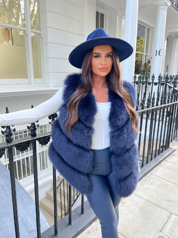 Navy Luxury Fur 4 Row Gilet