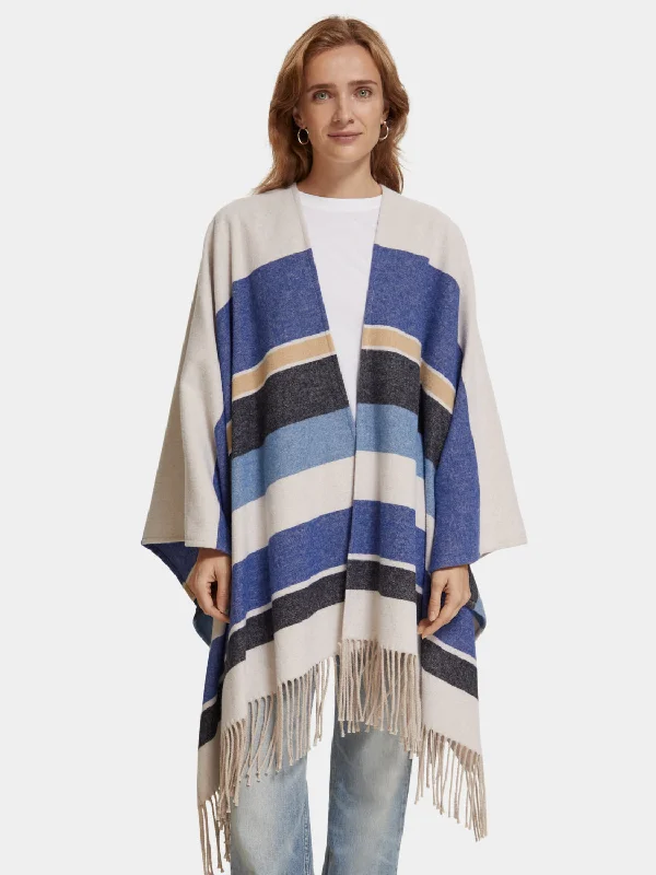 Striped wool-blend poncho