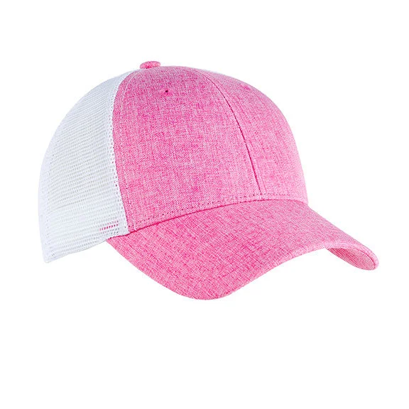 BA540P - Big Accessories Sport Ponytail Trucker Hat | Heather Pink/White