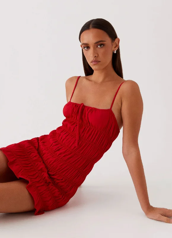 Part Timer Ruched Mini Dress - Red