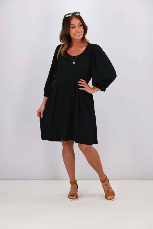 Shine On Label Blanchet Gathered Sleeve Dress Black