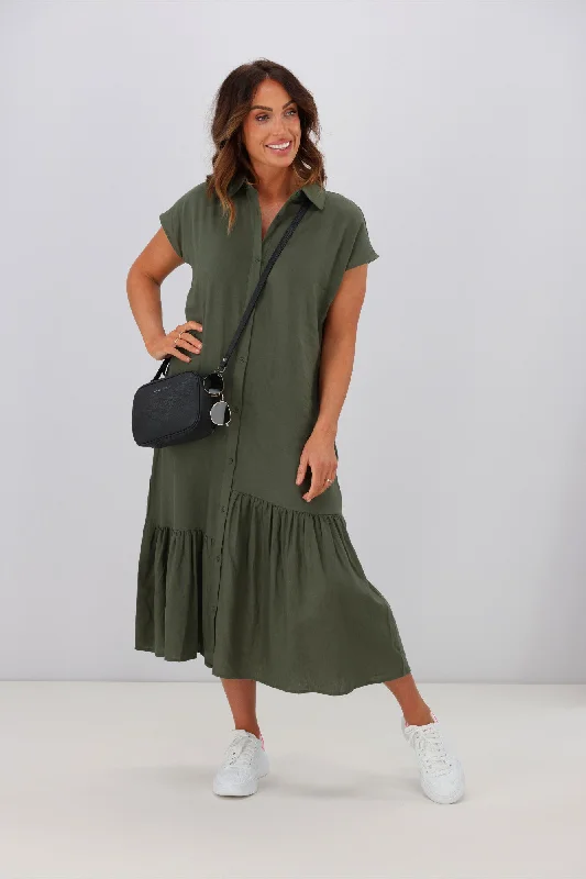 Shine On Label Hannah Linen Shirt Dress Olive