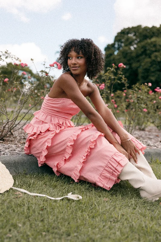 Gloria Strapless Maxi Dress - Coral Pink