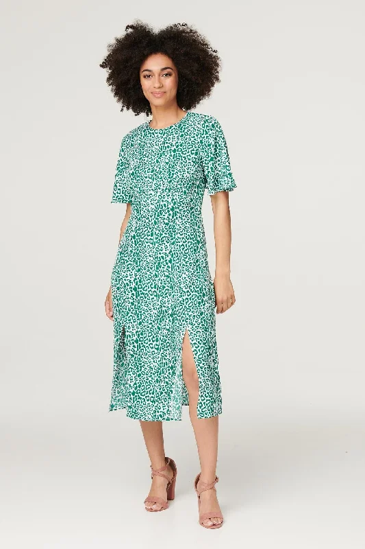 Printed Angel Sleeve Tea Dress