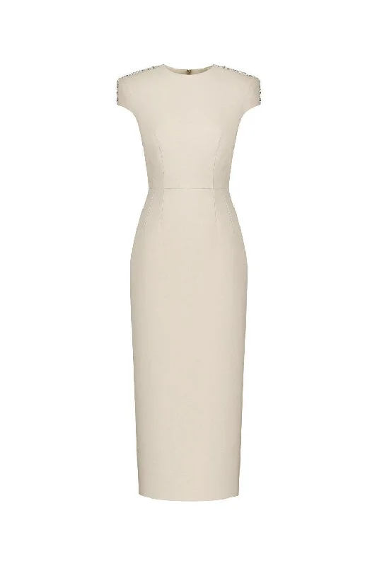 Hadrian Sheath Round Neck Crepe Midi Dress