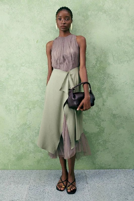 Jasmine Wrap Sleeveless Tulle Midi Dress