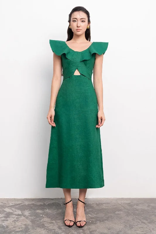 Keziah A-line Scoop Neck Linen Midi Dress