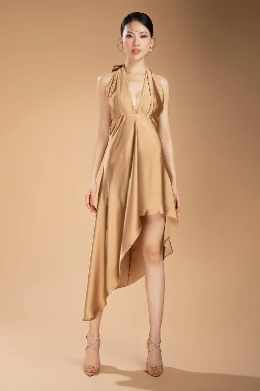 Wiggins Asymmetric Halter Neck Silk Blend Midi Dress