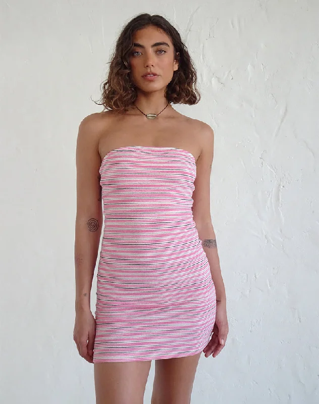 Dema Mini Dress in Jacquard Pink Stripe