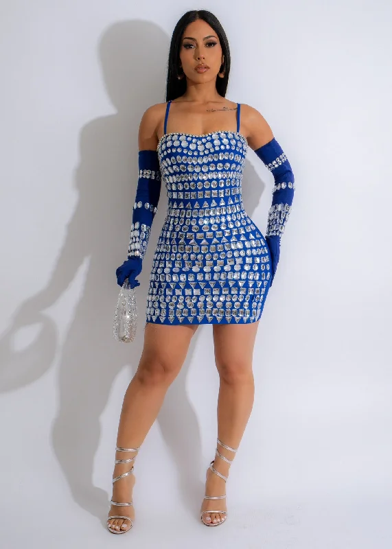 Glitz And Glam Bandage Rhinestone Mini Dress Set Blue