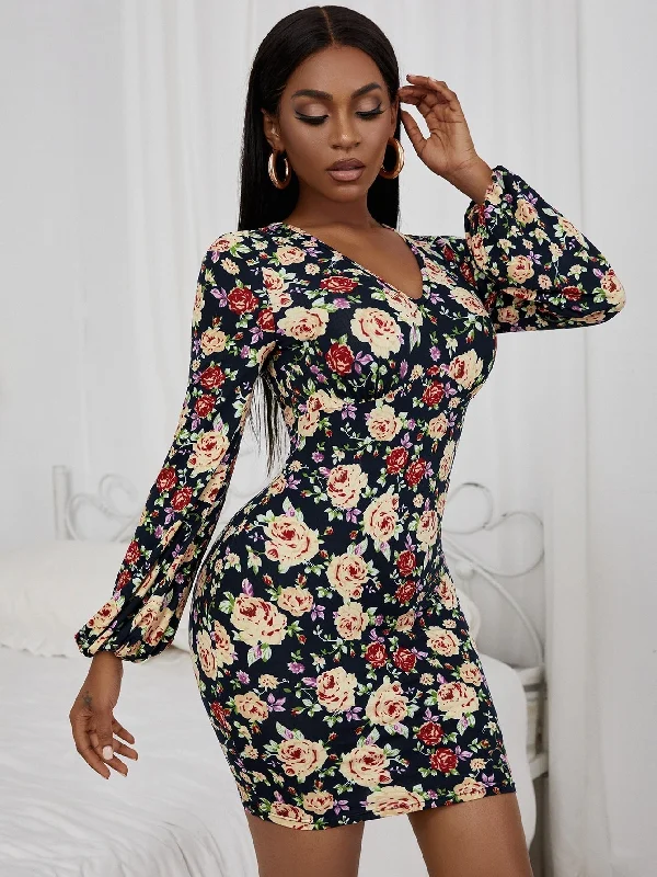 KittenAlarm - Woman Floral Patterns Pencil Short Bodycon Dresses