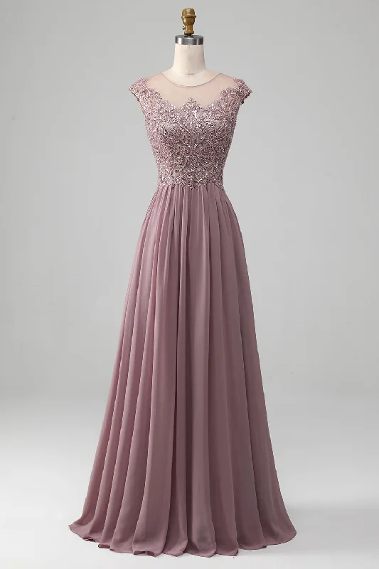 A-Line Beaded Blush Prom Dress