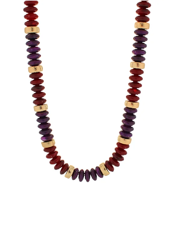 Aria Stone and Metal Necklace-Burgundy