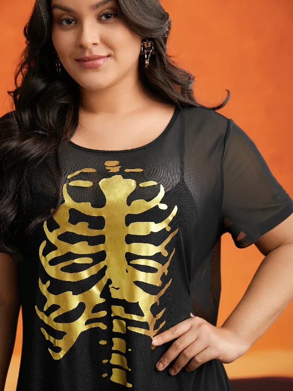 Bone Stamping Gold Accents Mini Dress