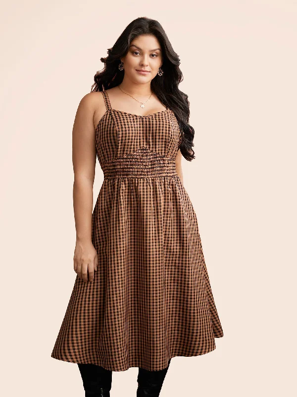 Cami Pumpkin Color Grid Waist Midi Dress