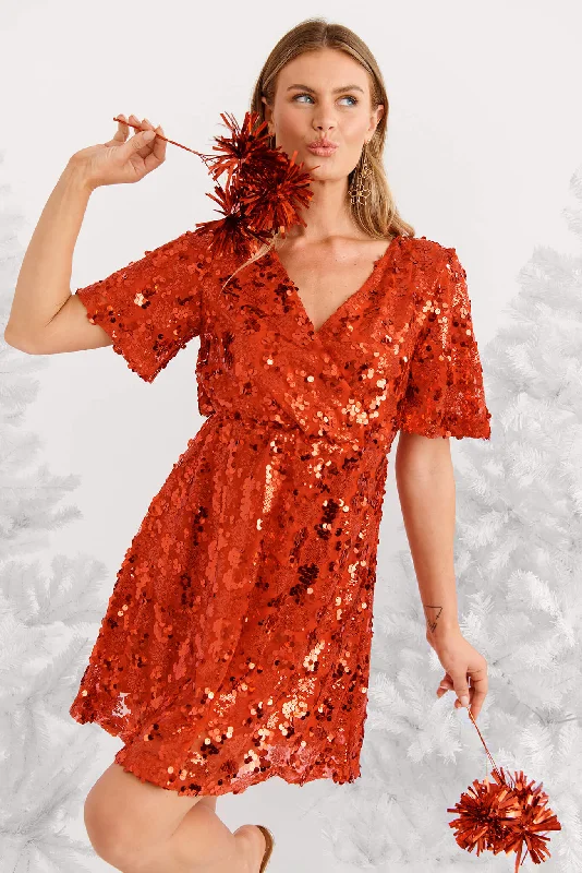 Chandelier Sequin Dress In Red Sequin