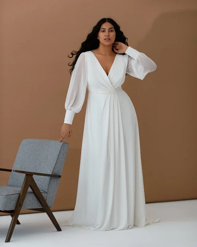 Classy Long Sleeve A-Line Wrap Minimalist Wedding Dress