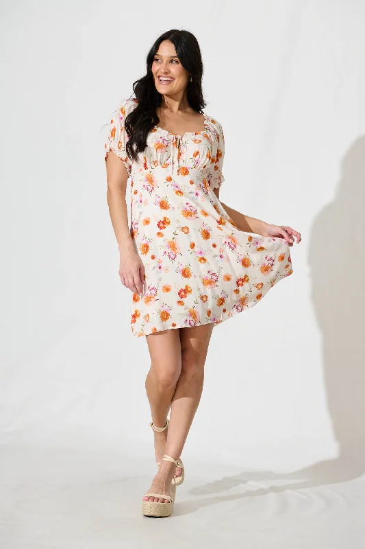 Dolcini Dress in Cream with Tangerine Floral