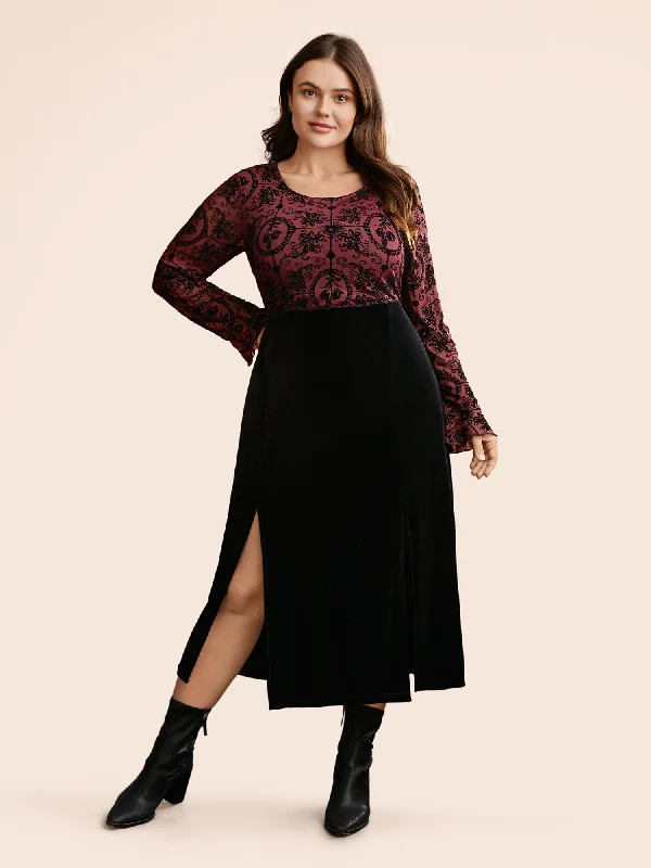 Gothic Flocked Mesh Midi Dress