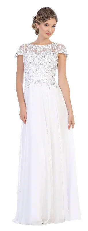 Long Bridal Gown Short Sleeve Chiffon Wedding Dress