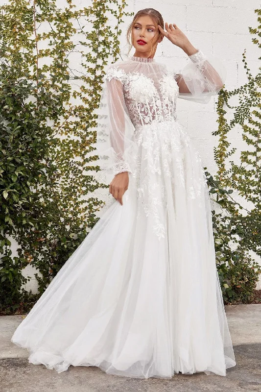 Cinderella Divine A1074W Long Sleeve Sheer A Line Wedding Gown