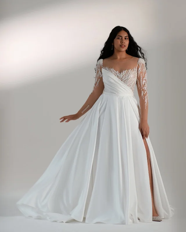 Long Sleeves A-Line Wedding Dress with Side Slit