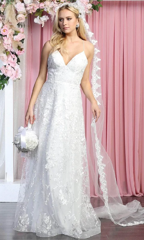 May Queen MQ1885 - V Neck Lace-Up Back Bridal Gown