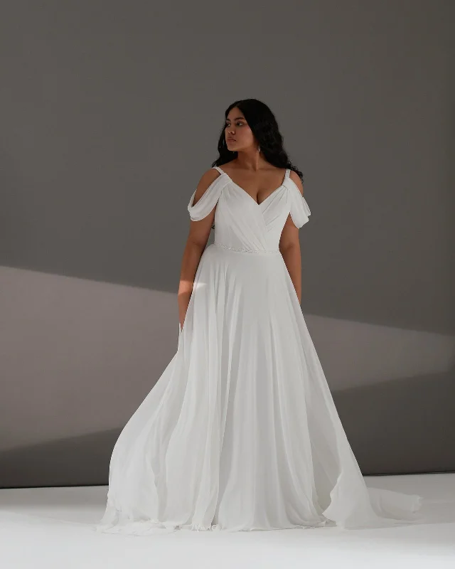 Off-the-Shoulder A-Line Minimalist Wedding Dress with Corset Back