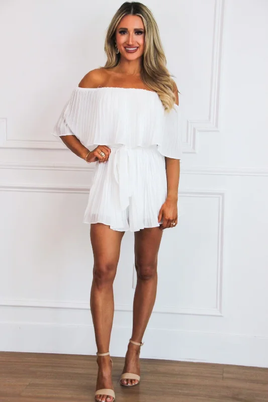 Piper Pleated Off Shoulder Romper: White