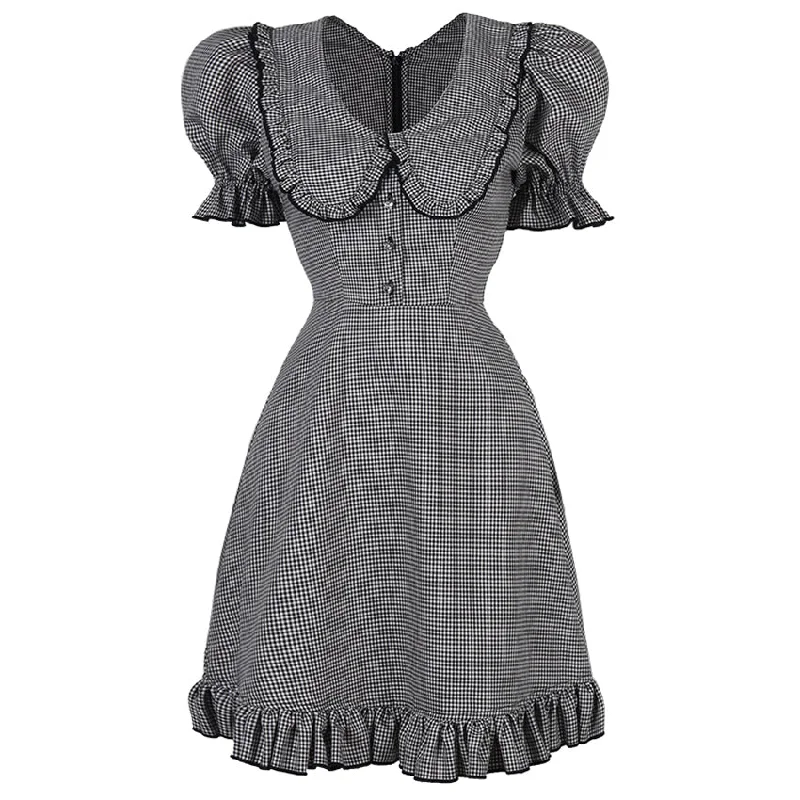 Aviva on Earth -Short Puff Sleeve Doll Collar Mini Dress with Ruffle