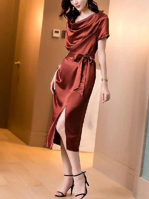 Silken Sensation Satin Slit Dress